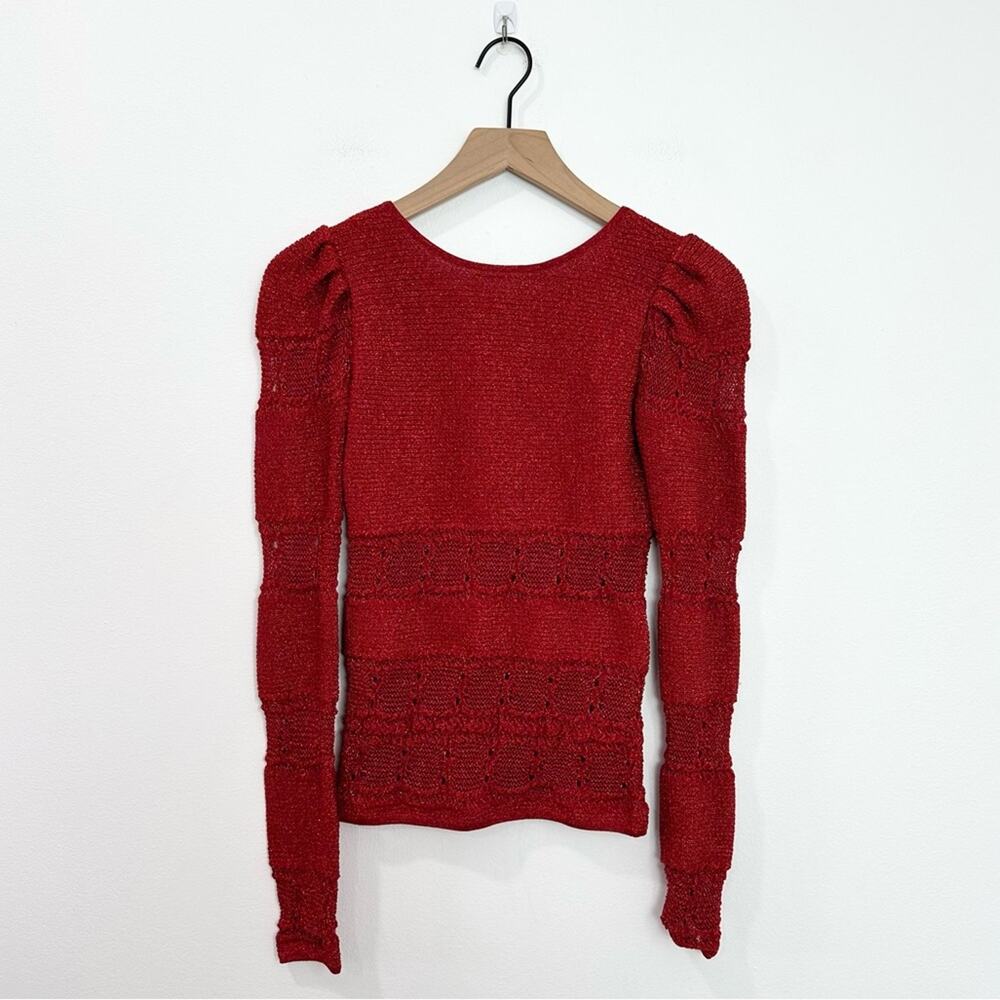 Ronny Kobo Michaela Metallic Knit Top Red size XS Romantic Date Night